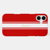 Coque iPhone 16 Plus Classic Red White Racing Stripes Gold Monogrammed (Verso Horizontal)