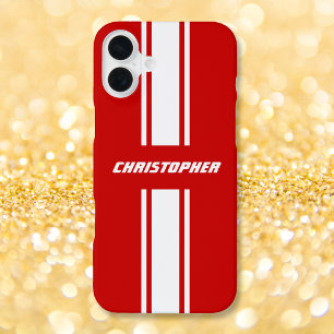 Coque iPhone 16 Plus Classic Red White Racing Stripes Monogramme