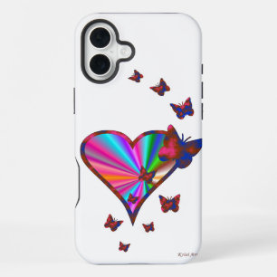 Coque iPhone 16 Plus Cœur Arc-en-ciel et Papillon