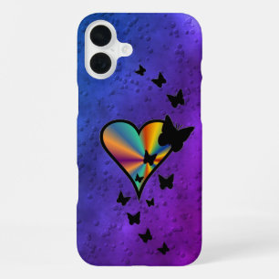 Coque iPhone 16 Plus Cœur Arc-en-ciel et Papillon
