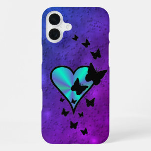 Coque iPhone 16 Plus Cœur Arc-en-ciel et Papillon