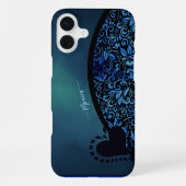 Coque iPhone 16 Plus Coeur tendance floral poule bleu dégradé (Verso)