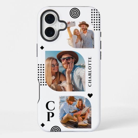 Coque iPhone 16 Plus Collage de photos de nom de monogramme 3 Tendance (Verso)
