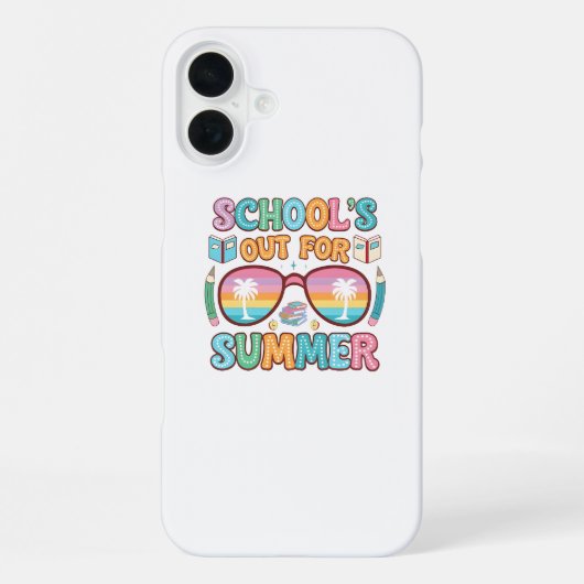 Coque iPhone 16 Plus Conception de coucher de soleil « L'école est fini (Verso)