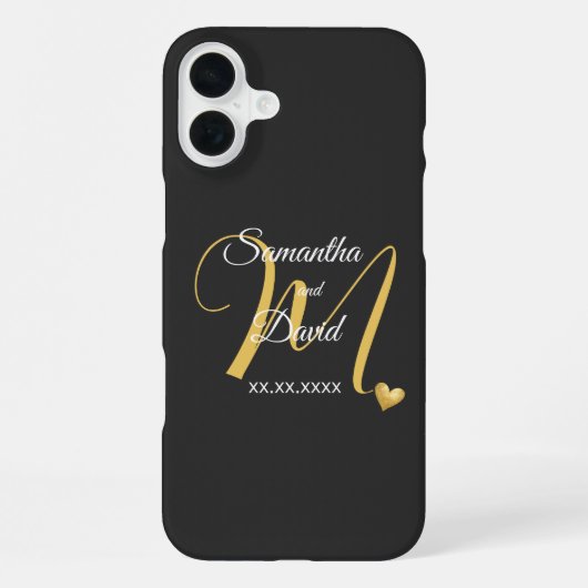 Coque iPhone 16 Plus Conception de monogramme de mariage avec noms et d (Verso)