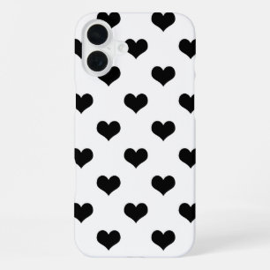 Coque iPhone 16 Plus Conception de motif de cœur d'amour noir et blanc