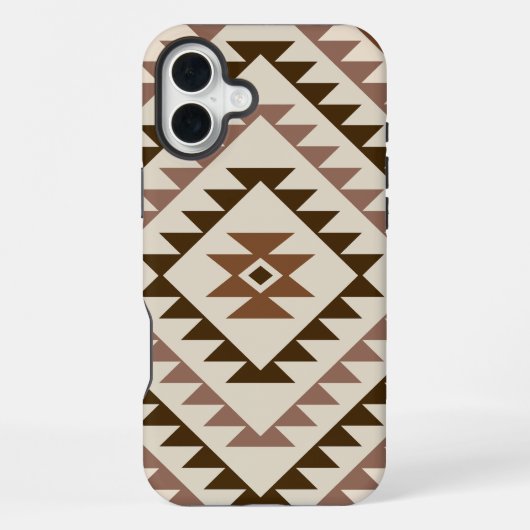 Coque iPhone 16 Plus Conception de motif diamant aztéque marron+crème (Verso)