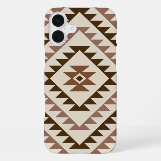 Coque iPhone 16 Plus Conception de motif diamant aztéque marron+crème (Verso)