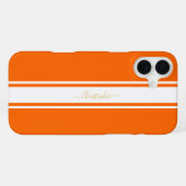 Coque iPhone 16 Plus Cool Orange Blanc Rayures de Course Or Monogrammé (Verso Horizontal)