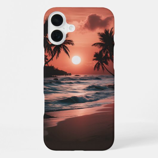 Coque iPhone 16 Plus Coucher de soleil sur la plage côtière (Verso)