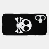 Coque iPhone 16 Plus crâne effrayant sur fond noir (Verso Horizontal)