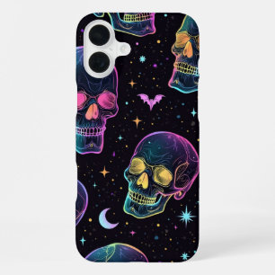 Coque iPhone 16 Plus Crâne riant noir néon coloré