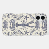 Coque iPhone 16 Plus crustacés de cornwall damas bleu perle (Verso Horizontal)