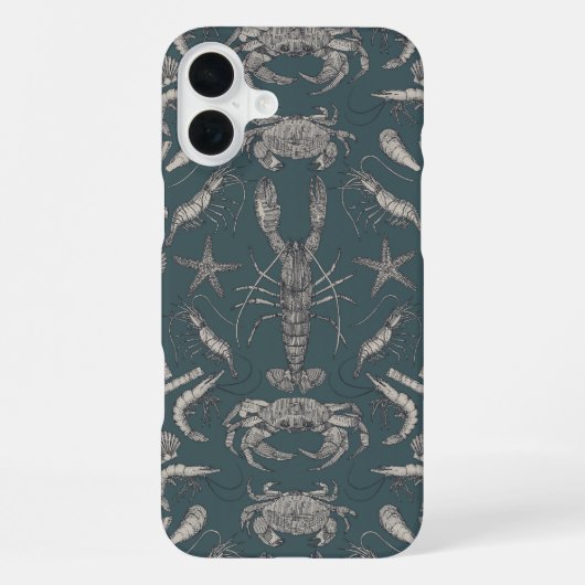 Coque iPhone 16 Plus crustacés de cornwall damas foncé apatite (Verso)