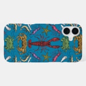 Coque iPhone 16 Plus crustacés de cornwall damas pop bleu (Verso Horizontal)