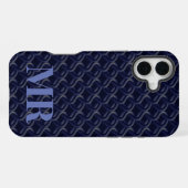 Coque iPhone 16 Plus Custom Initial Large Modern Blue Lattice Rubber (Verso Horizontal)