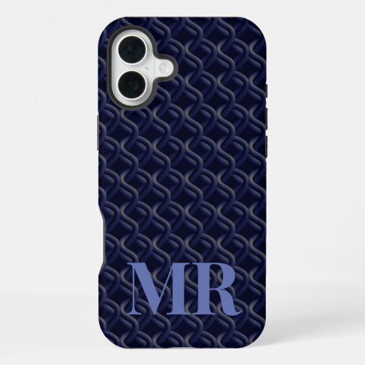 Coque iPhone 16 Plus Custom Initial Large Modern Blue Lattice Rubber (Verso)