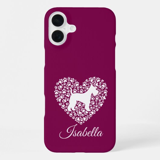 Coque iPhone 16 Plus Custom Schnauzer Heart Paws Print - Dog Lover (Verso)