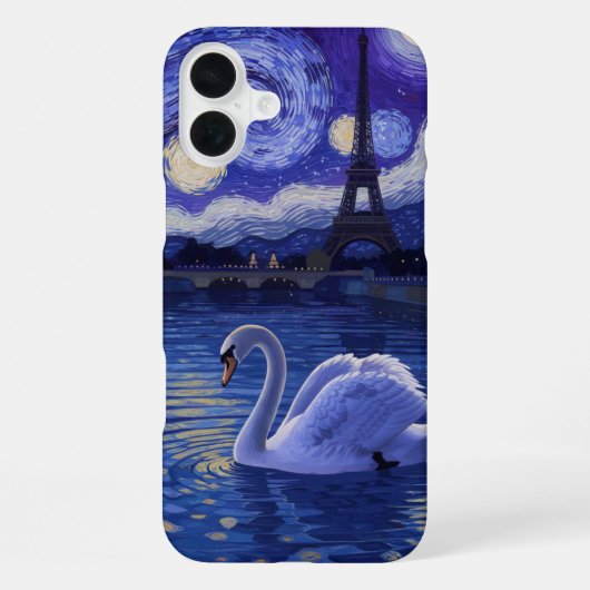 Coque iPhone 16 Plus « Cygne à Paris : Reflets étoilés » (Verso)