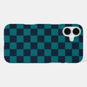 Coque iPhone 16 Plus Damier Bleu Marine et Vert (Verso Horizontal)