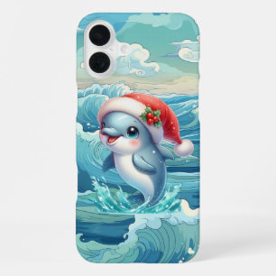 Coque iPhone 16 Plus Dauphin de plage de Noël festif