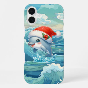 Coque iPhone 16 Plus dauphin de plage de Noël festive