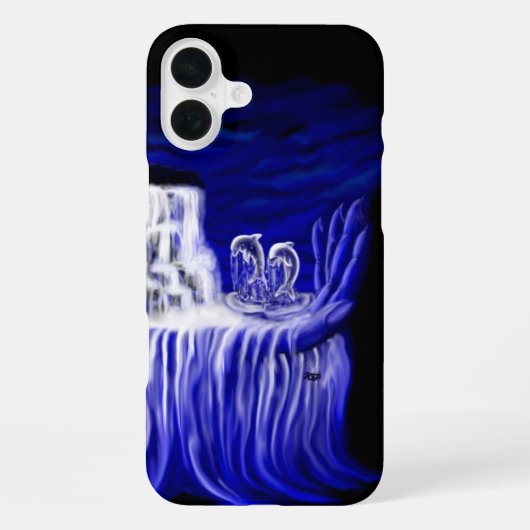 Coque iPhone 16 Plus Dauphins, Main de Temps (Verso)