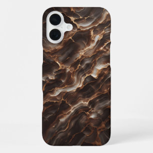 Coque iPhone 16 Plus Élégant Étui Téléphone en Marbre Marron Chocolat d