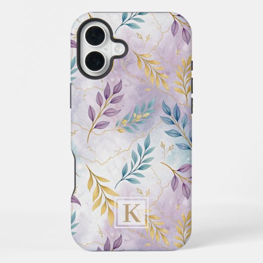Coque iPhone 16 Plus Elegant Gold Botanical Marble Mongram (Verso)