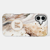 Coque iPhone 16 Plus Élégant Monogramme Marbre Brun Or Design Abstrait (Verso Horizontal)