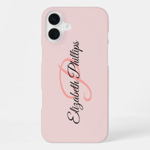 Coque iPhone 16 Plus Élégant Monogramme Rose Brumeux Féminin Lettre