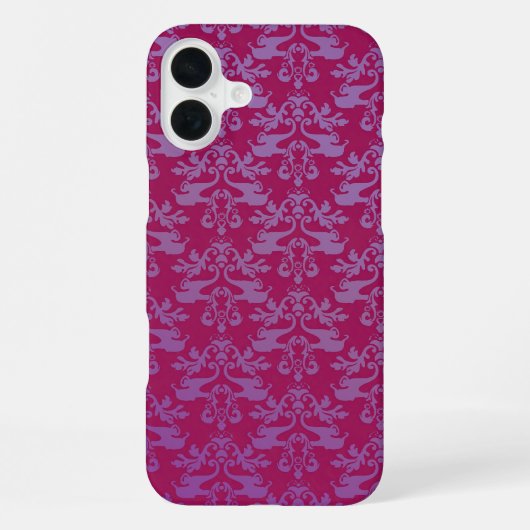 Coque iPhone 16 Plus Éléphant damas violet rouge iphone (Verso)