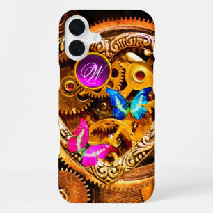 COQUE iPhone 16 PLUS ENGRENAGES STEAM PUNK, GEMMES, MONOGRAMME DE PAPIL