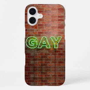 Coque iPhone 16 Plus Enseigne néon gay illuminée SlipperyJoe lumineuse