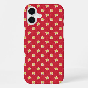 Coque iPhone 16 Plus Étoiles jaunes sur motif vintage rouge