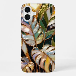 Coque iPhone 16 Plus Étui de luxe pour téléphone à feuilles tropicales