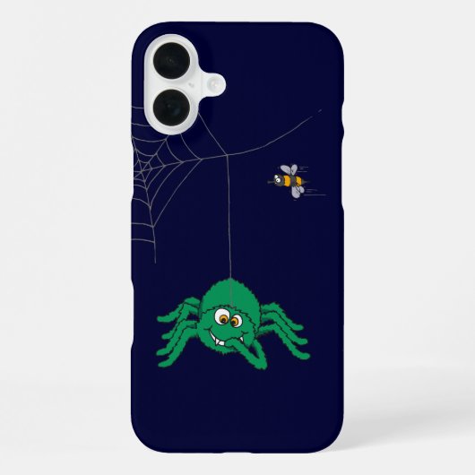 Coque iPhone 16 Plus Étui iphone vert vilain foncé araignée & mouche (Verso)