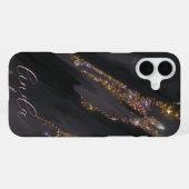 Coque iPhone 16 Plus Étui Monogrammé Or Noir Moderne pour iPhone (Verso Horizontal)