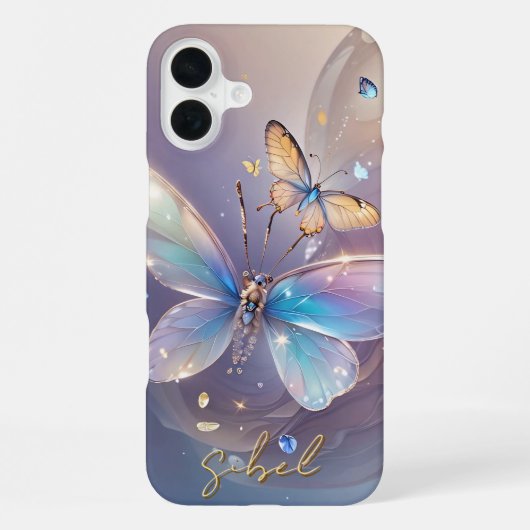 Coque iPhone 16 Plus Étui monogrammé papillon dégradé - Mate iPhone (Verso)