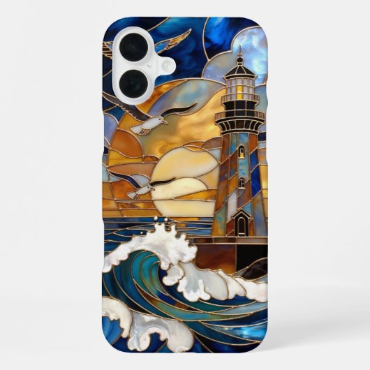 Coque iPhone 16 Plus Étui pour iPhone Lighthouse Waves Ocean Sunset Des (Verso)