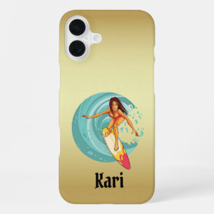 Coque iPhone 16 Plus Étui téléphone doré Kari's Surfer Girl