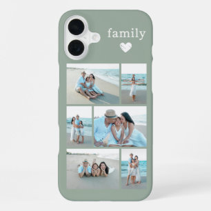 Coque iPhone 16 Plus Famille Moderne 6 Photo Vert Sauge