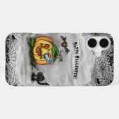 Coque iPhone 16 Plus Fantôme, Chat, Chat et Citrouille, Bonne Halloween (Verso Horizontal)