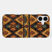 Coque iPhone 16 Plus Faux grain de bois aztèque (Verso Horizontal)