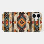 Coque iPhone 16 Plus Faux grain de bois aztèque (Verso Horizontal)