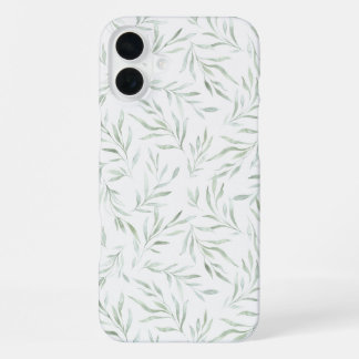Coque iPhone 16 Plus Feuillage vert délicat gris-vert