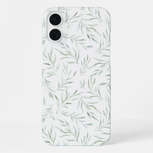 Coque iPhone 16 Plus Feuillage vert délicat gris-vert (Verso)