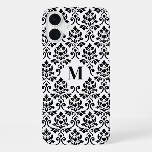 Coque iPhone 16 Plus Feuille Damask Motif noir (personnalisé) (Verso)