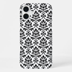 Coque iPhone 16 Plus Feuille de Damas motif noir sur blanc