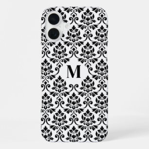 Coque iPhone 16 Plus Feuille de Damas Motif Noir (Sur mesure)